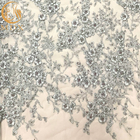 Tulle Lace Grey 3D Beaded Bordir Kain Untuk Gaun Pengantin
