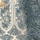 Spot Blue Mesh Beaded Lace Fabric Jahit Bordir Untuk Garment