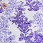 OEM Handwork Purple Beaded French Lace Fabric Bordir