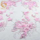 53 Inch Floral Bordir Renda 20% Polyester Buatan Tangan Bunga Merah Muda Renda