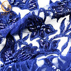135cm Lebar Biru Navy Bordir Tulle Renda Kain Fashion Pekerjaan Tangan