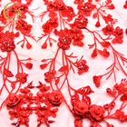 Renda Bordir 3D Cantik Bordiran Pekerjaan Tangan Manik-manik Renda Warna Merah