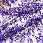 Sparkling Glitter Purple Bordir Kain Renda Mutiara Mewah Untuk Gaun Malam