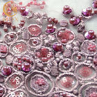 ODM Fuchsia Lace Fabric Bordir 80% Nylon Dengan Dekorasi Glitter