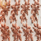 French Beaded Bordir Tulle Lace Fabric Pekerjaan Tangan Glitter Untuk Gaun Pesta