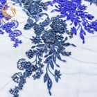 Royal Blue Beaded Lace Fabric 80% Nylon Larut Dalam Air Lebar 140cm Untuk Gaun Anak