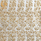 Emas Tulle Bordir Manik-manik Kain Renda Buatan Tangan Berat Untuk Gaun