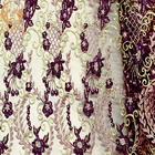 OEM African Styles Purple Applique Lace Fabric Dengan Manik-manik