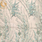 20% Polyester Blue 3D Flower Lace Fabric Untuk Gaun Malam