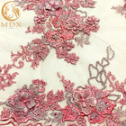 French Tulle Net Lace Fabric Pink 3D Bunga Bordir Untuk Gaun Pesta