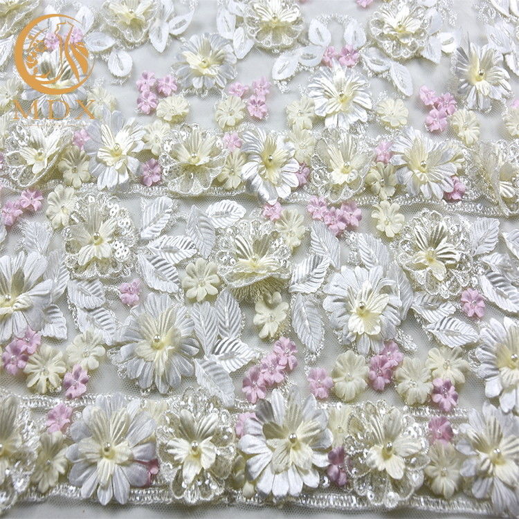 3D Bunga Bridal Lace Fabric Larut 1 Yard Bordir Multicolor